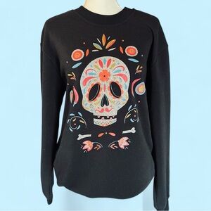 Black Sweatshirt with a Sugar Skull Colored in with a Touch of Gltter